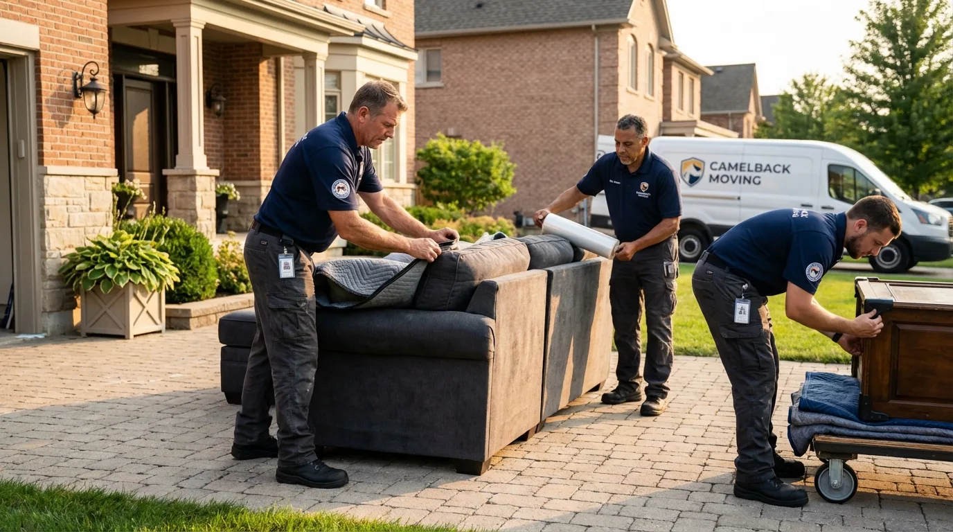 Large estate moving crew wrapping furniture in Summit, NJ
