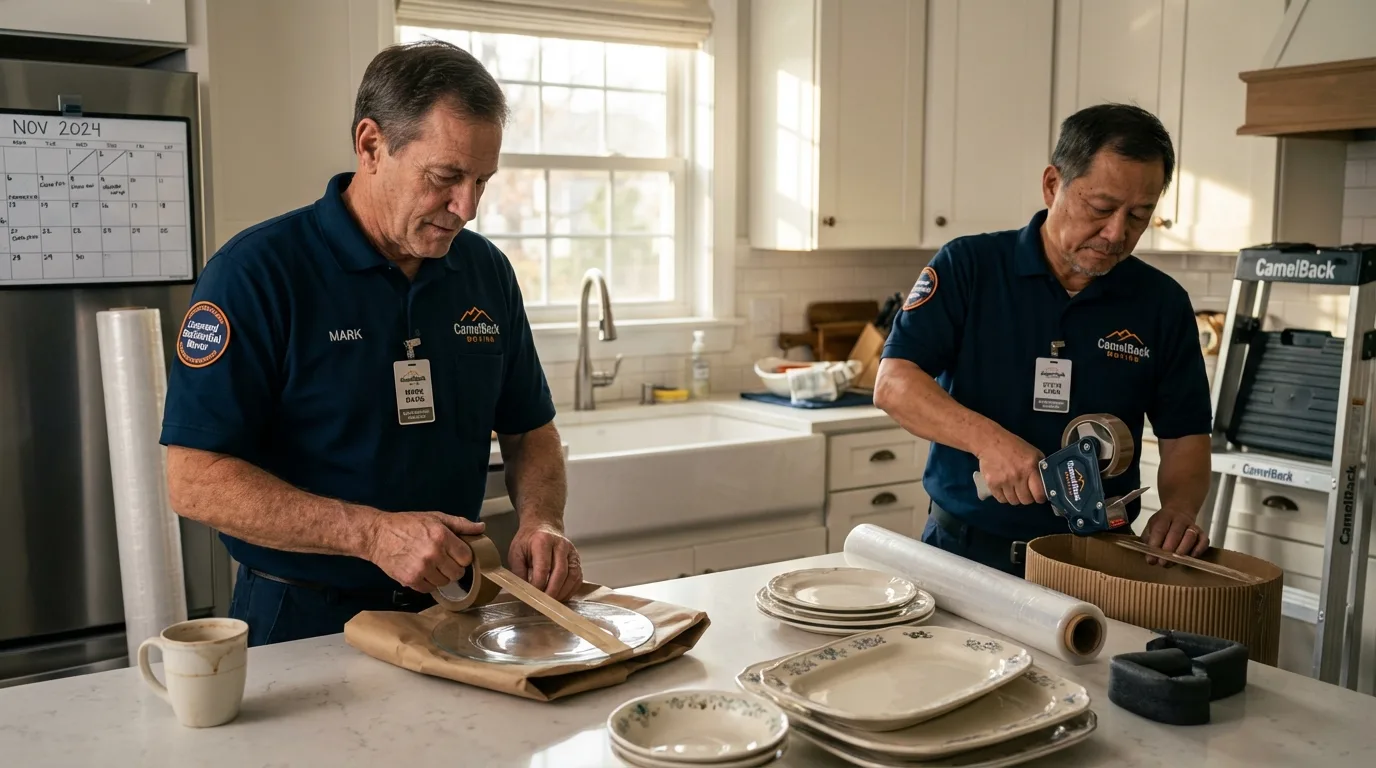 Professional crew packing kitchen dishware in Summit, NJ